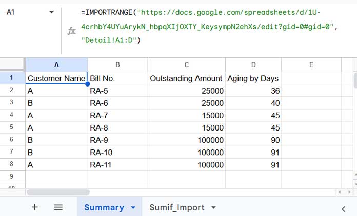 IMPORTRANGE formula importing data from one Google Sheets file into another spreadsheet