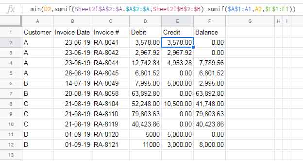 How to Allocate Payment Receipts Against Invoices in Google Sheets