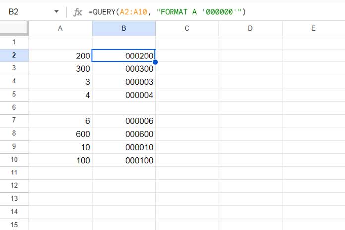 Adding Leading Zeros with the QUERY Formula in Google Sheets