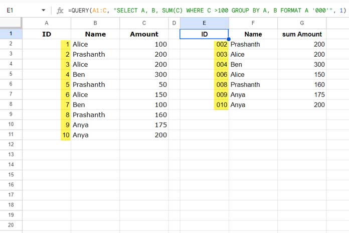 QUERY Format Clause for Number Formatting