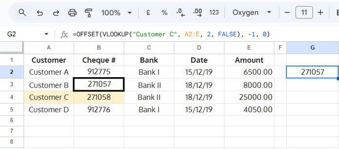 Google Sheets formula to return value just above the VLOOKUP result using OFFSET