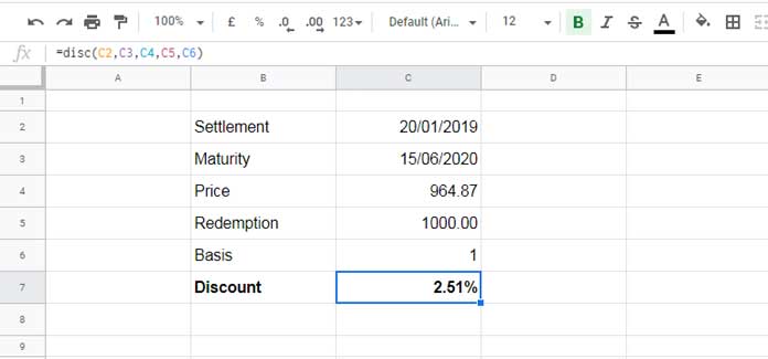 DISC Function Usage in Google Sheets