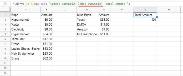 Expression as Query Formula Data