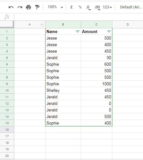 Filtering Data Using the Filter Menu - Google Sheets