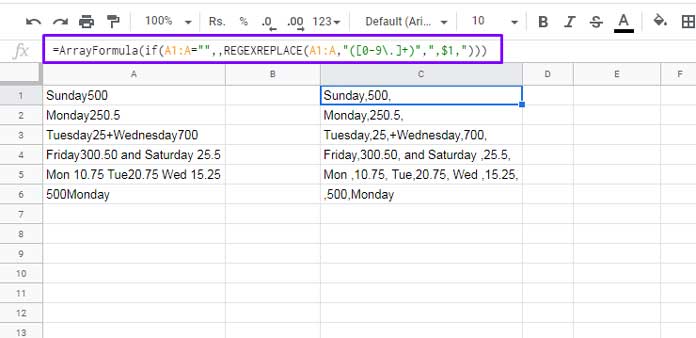 Inserting a Comma Delimiter into a Text to Separate a Number from Text