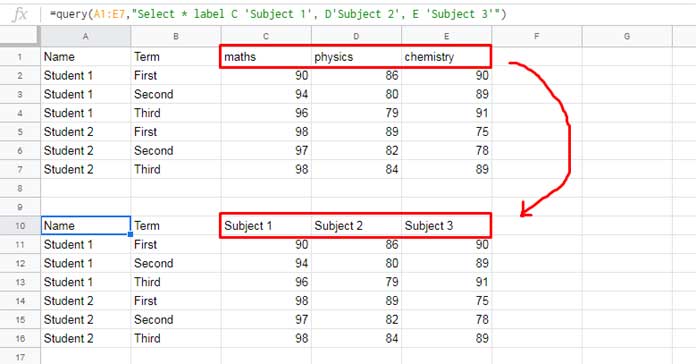 Label Clause in Multiple Columns in Google Sheets Query