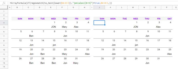 Regex to Filter Calendar With Events in Google Sheets