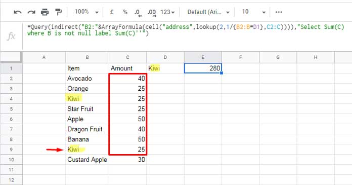 Sum Up to the Last Occurrence of Search Value in Google Sheets