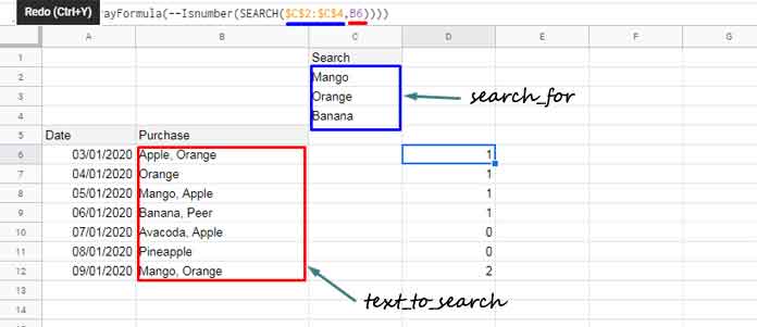 Non-Array Search Formula with Multiple Search_Text in Google Sheets