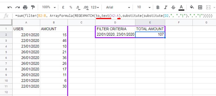 Comma-Separated Values as Date Criteria in Filter Function