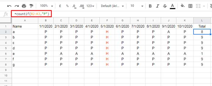 Countif Attendances in Sheets