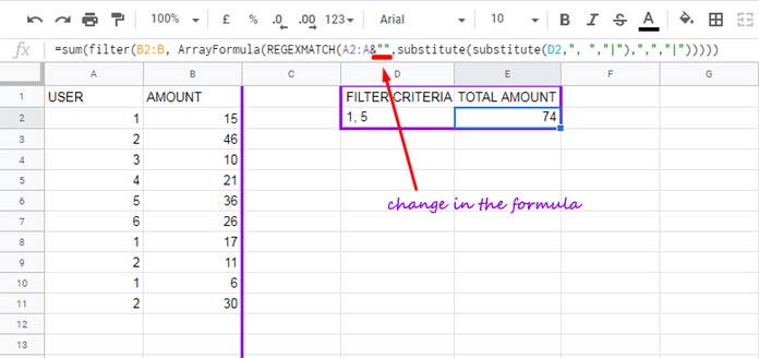 Comma-Separated Values as Number Criteria in Filter Function