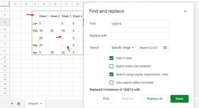 Step 1 - Replace Blank Cells with Hyphen