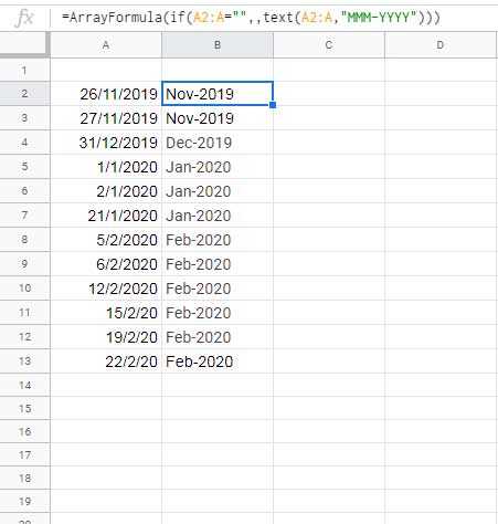 Using the TEXT Function to Format Dates to Month and Year in Google Sheets