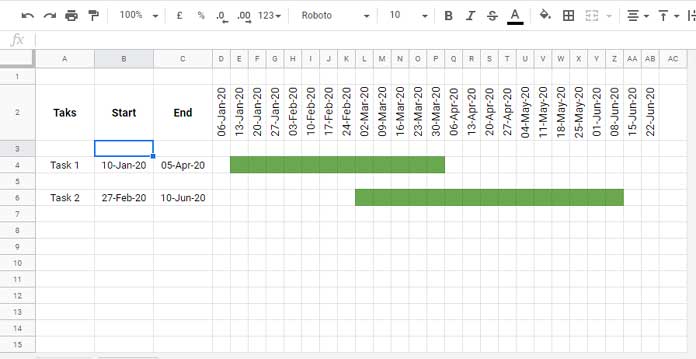 Gantt Chart (Horizontal Bar) Using Conditional Formatting