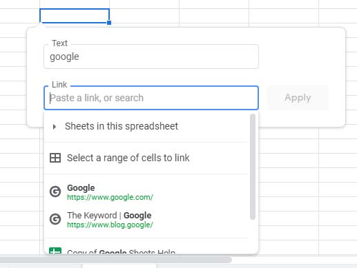 Insert Link - Search Web Links within Sheets