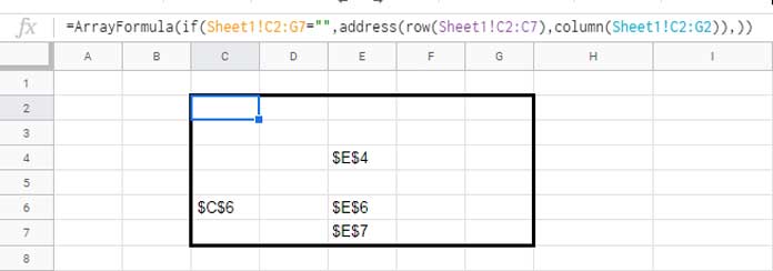 Cell Addresses of Merged Cells in Google Sheets