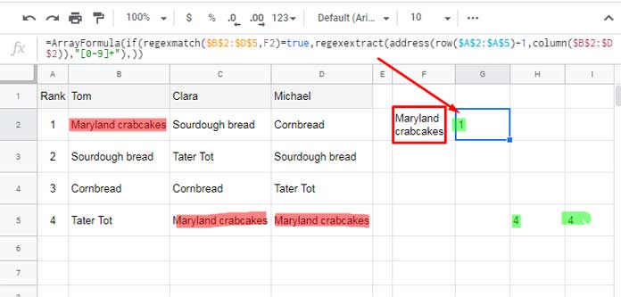 Sheets Formula to Find the Position of an Item in Each Column