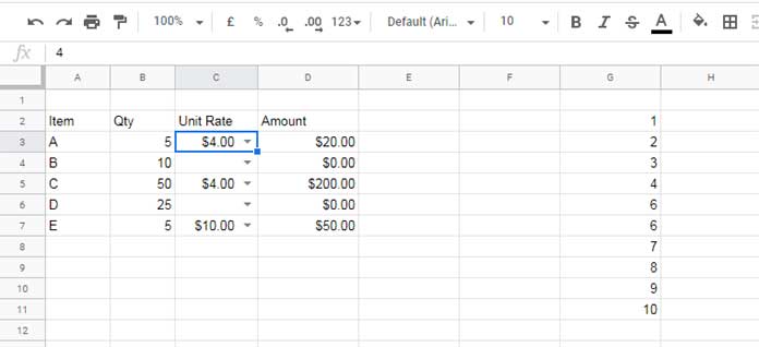 Proper Currency Formatting in Data Validation Drop-Down in Google Sheets