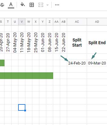 Split Task in Gantt Chart Using Split Start and End Date Columns
