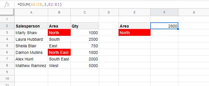 DSUM Inexact Match Example in Sheets