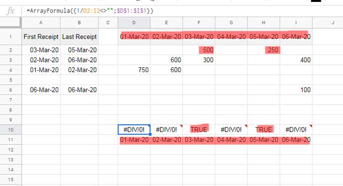 Hlookup First Non-Empty Cell - Google Sheets