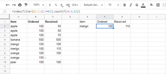 Last Row Lookup and Array Result in Google Sheets - Formula Options