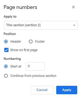 Reset Numbering in Google Docs