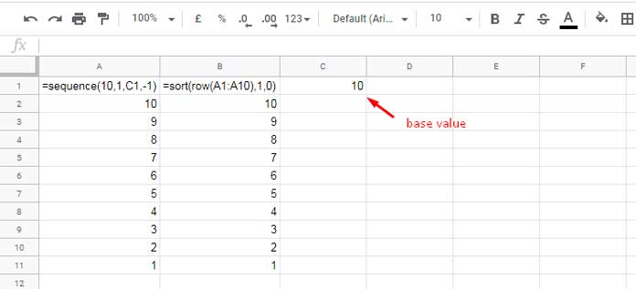 Formulas to generates backward/reverse sequence numbers in Google Sheets