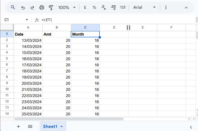 Helper column with rolling month numbers based on date column