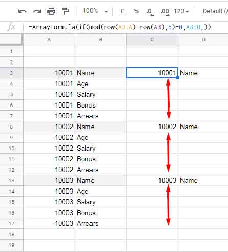 Blank cells between the result cells