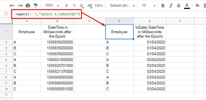 toDate Function in Millisecond Epoch Column in Google Sheets Query