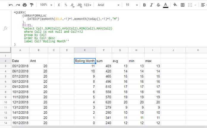 Example to Rolling Months Backward Summary in Google Sheets