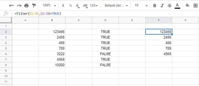 Công thức Lọc để Lọc các số có chữ số duy nhất trong Google Sheets