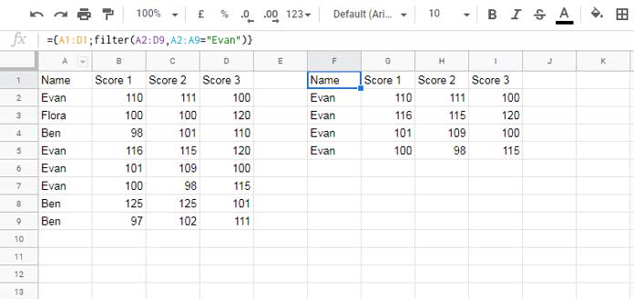 Select the Required Column in Google Sheets