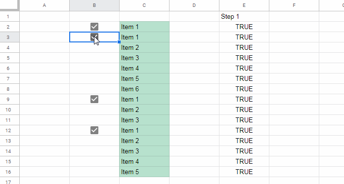 Fill Down Tick Box Values in Blank Cells