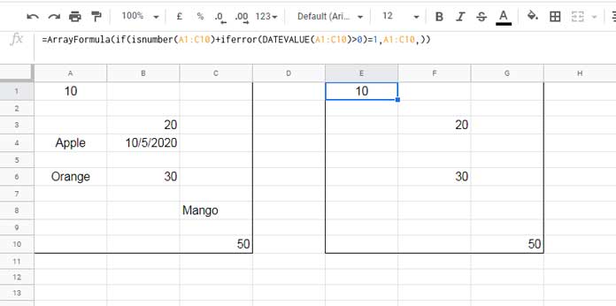 Extracting Numbers Excluding Dates from a Range - Example