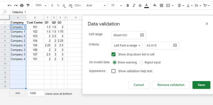 Drop-Down for Filter Condition Test