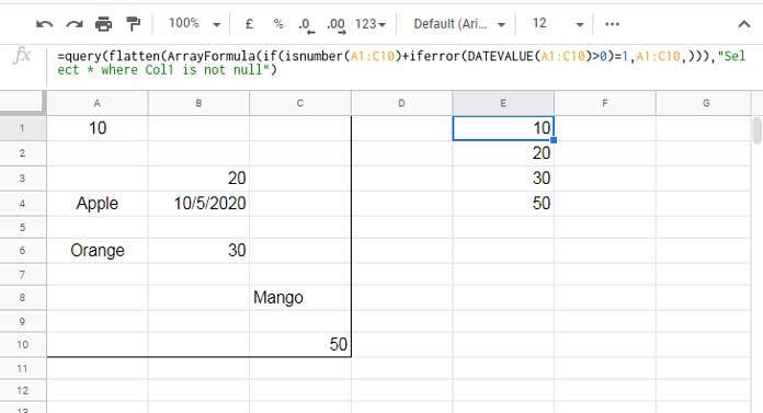 Flatten Extracted Numbers Excluding Dates from a Range