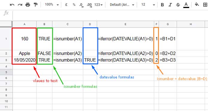 Combinaison de ISNUMBER et DATEVALUE