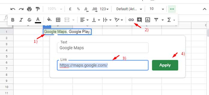 hyperlink in google docs spreadsheet