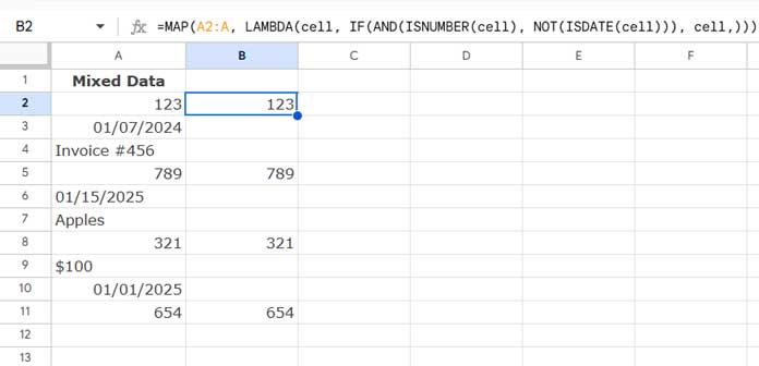 LAMBDA function extracting numbers, excluding dates