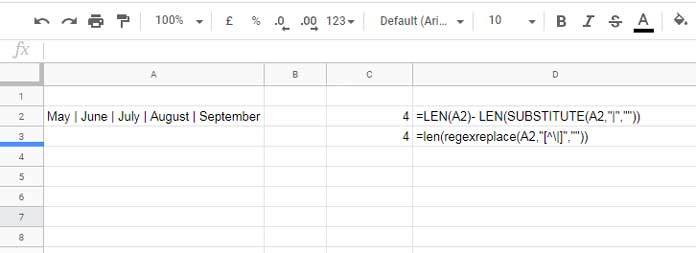Formulas to Count a Specific Character in Google Sheets