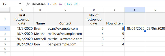 SEQUENCE formula creating date intervals across columns