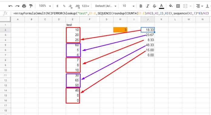 Step 2 - MMULT Formula to Average Every N Cells as a Range