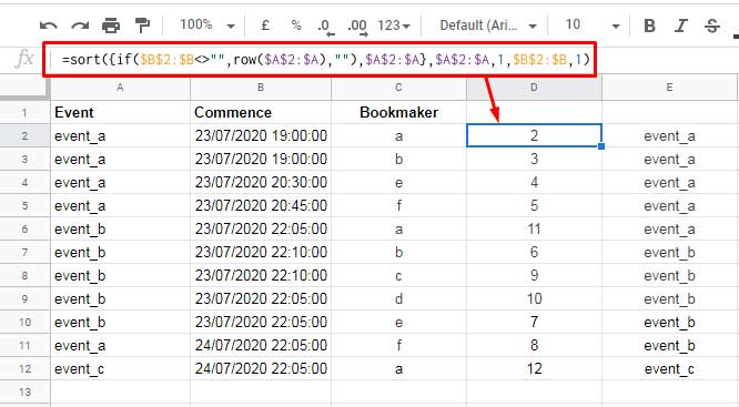 Step 2 - Add row numbers with sorted events