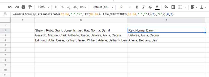 Extract Last N Values from a String in Google Sheets