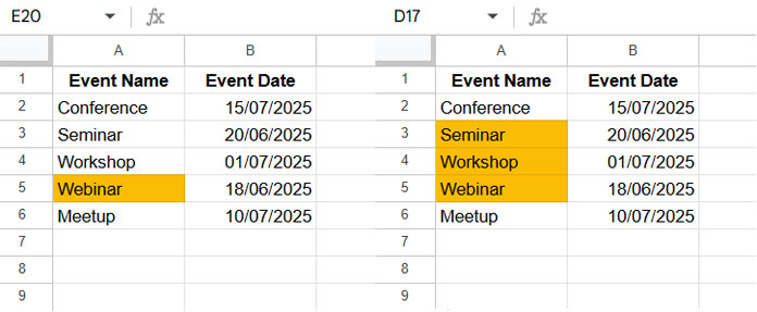 Highlight Earliest Events Based on Date