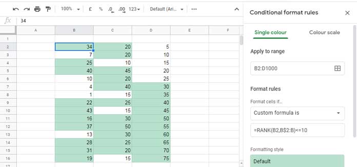 Highlight Top 10 Ranks - Each Column