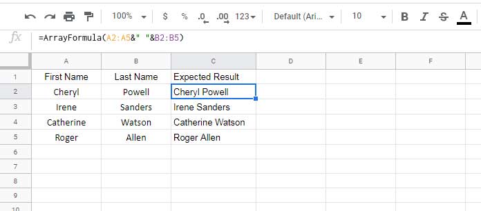 Combine First Name Column with Last Name Column - Array